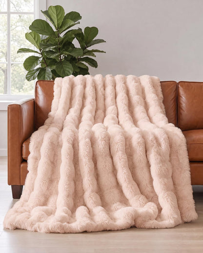 Faux Fur Bubble Throw Blanket, 50 x 60 Inch