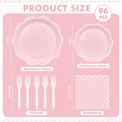 Blue Scalloped Paper Plates and Napkins, Serves 24
