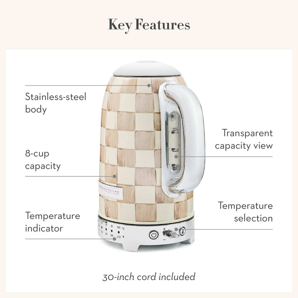 MacKenzie-Childs Electric Kettle, Royal Check