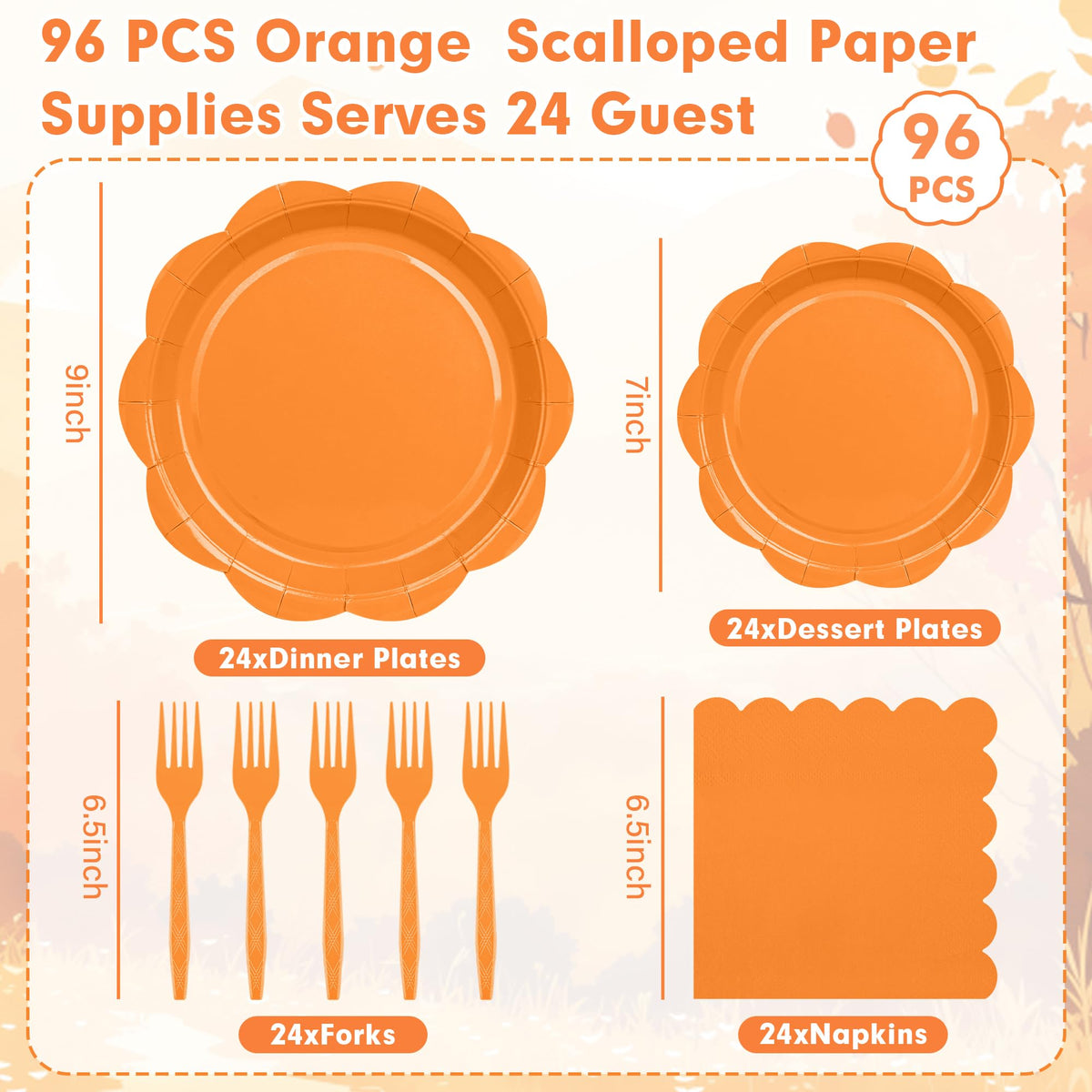 Blue Scalloped Paper Plates and Napkins, Serves 24
