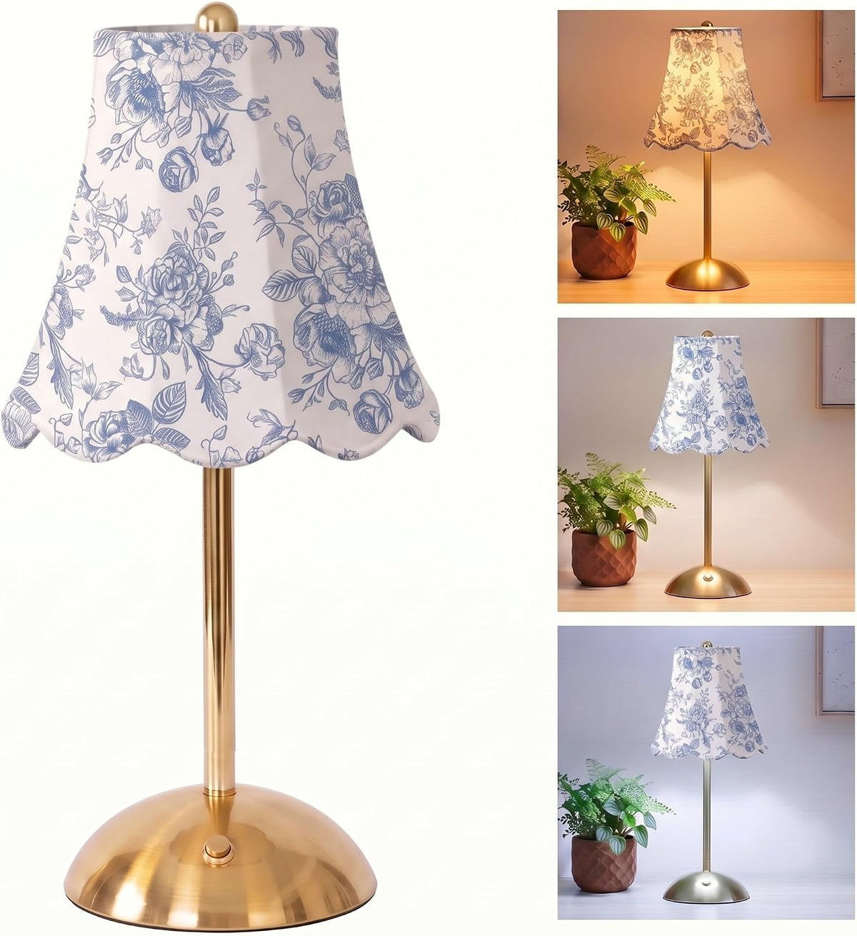 Blue Floral Cordless Table Lamp
