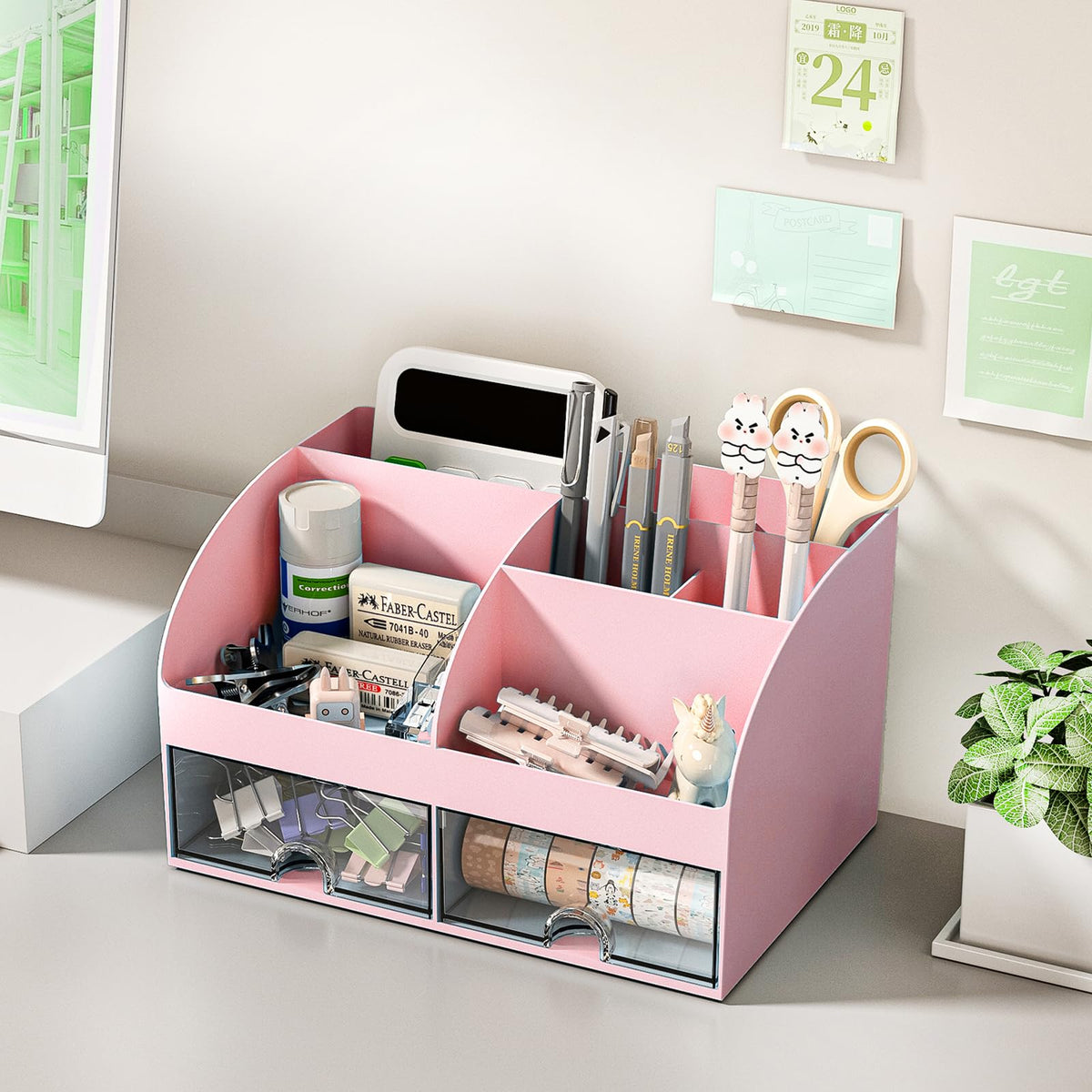 Blue Desk Organizer with 2 Drawers