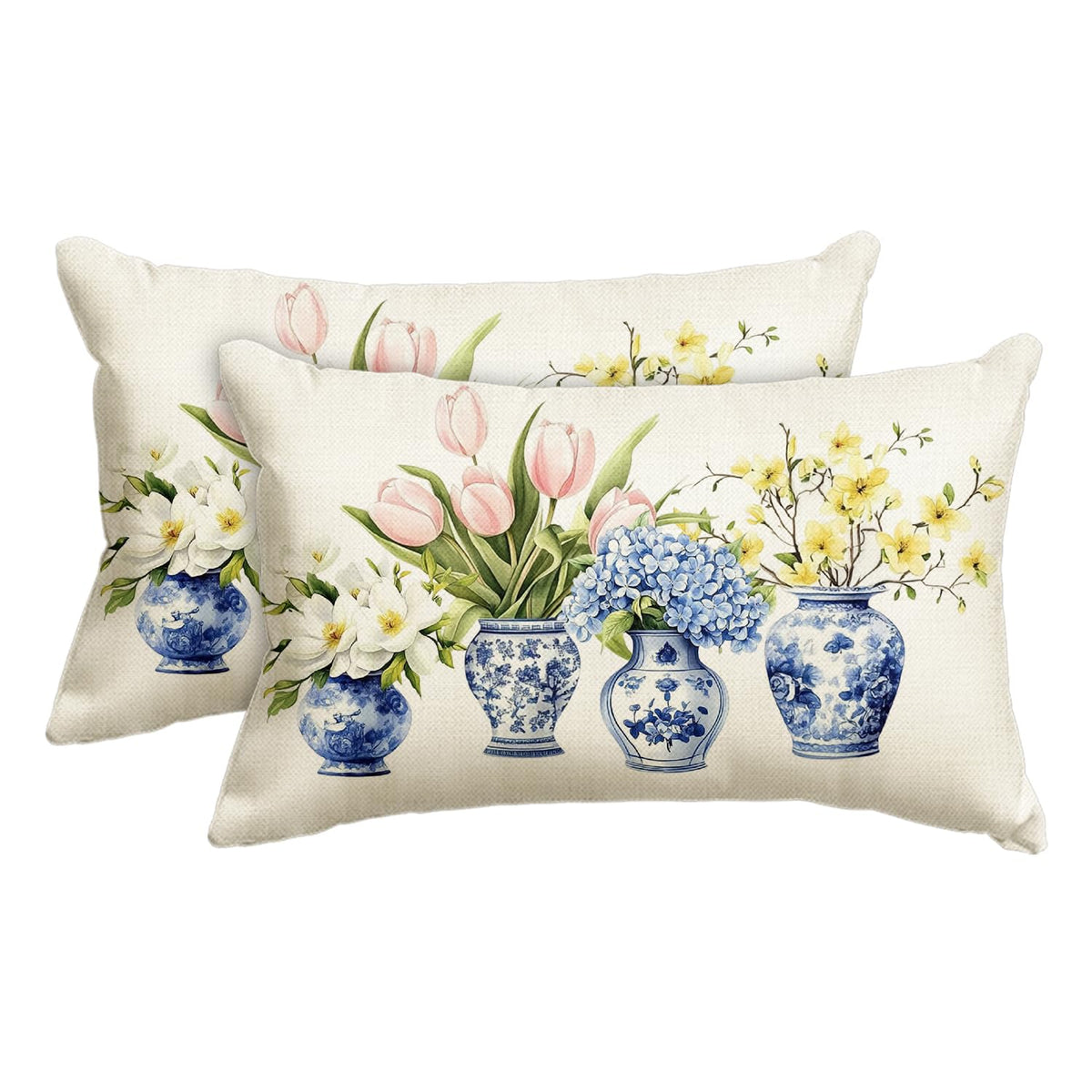 Chinoiserie Vase Lumbar Pillow Cover, 12 x 20 Inch