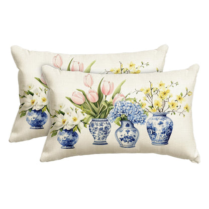Chinoiserie Vase Lumbar Pillow Cover, 12 x 20 Inch