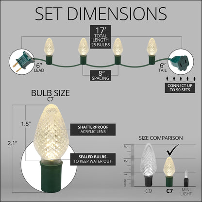 Blue C9 LED Christmas Light Set, 25 Bulbs