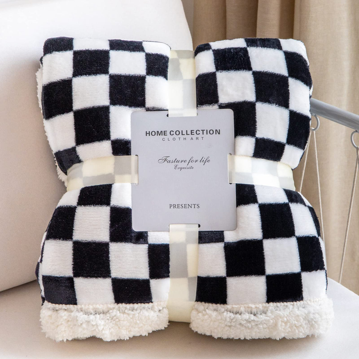 Navy Checkered Sherpa Throw Blanket