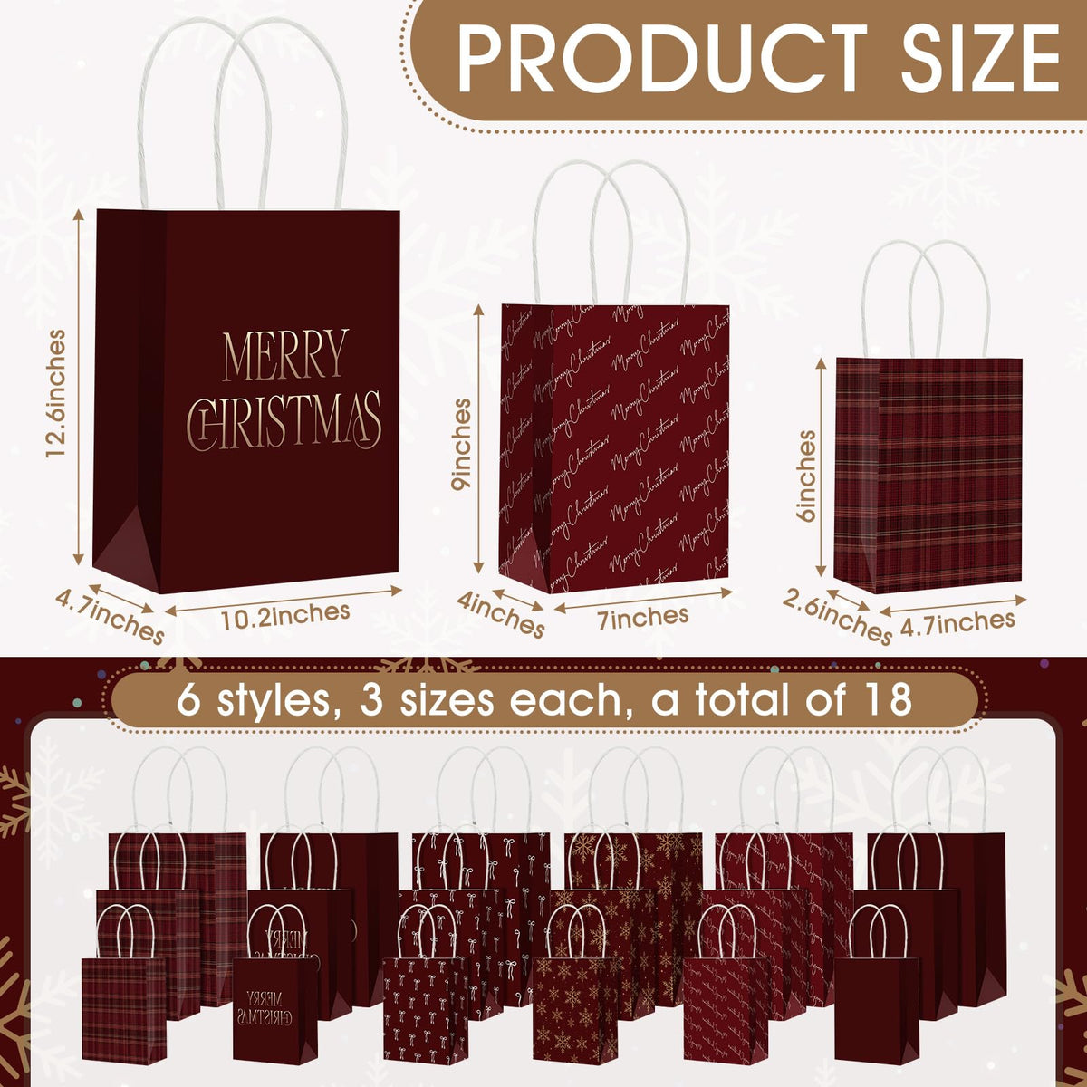 Blue Toile Christmas Kraft Gift Bags, Set of 18
