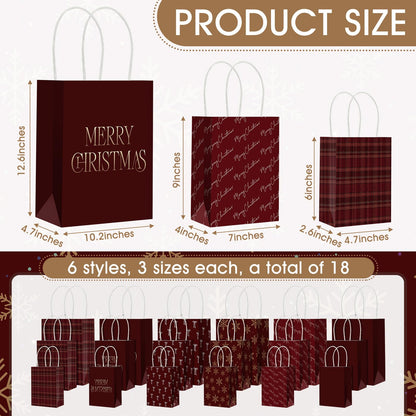 Blue Toile Christmas Kraft Gift Bags, Set of 18