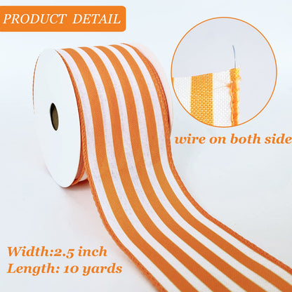 Royal Blue and White Striped Wired Ribbon, 2.5 Inch