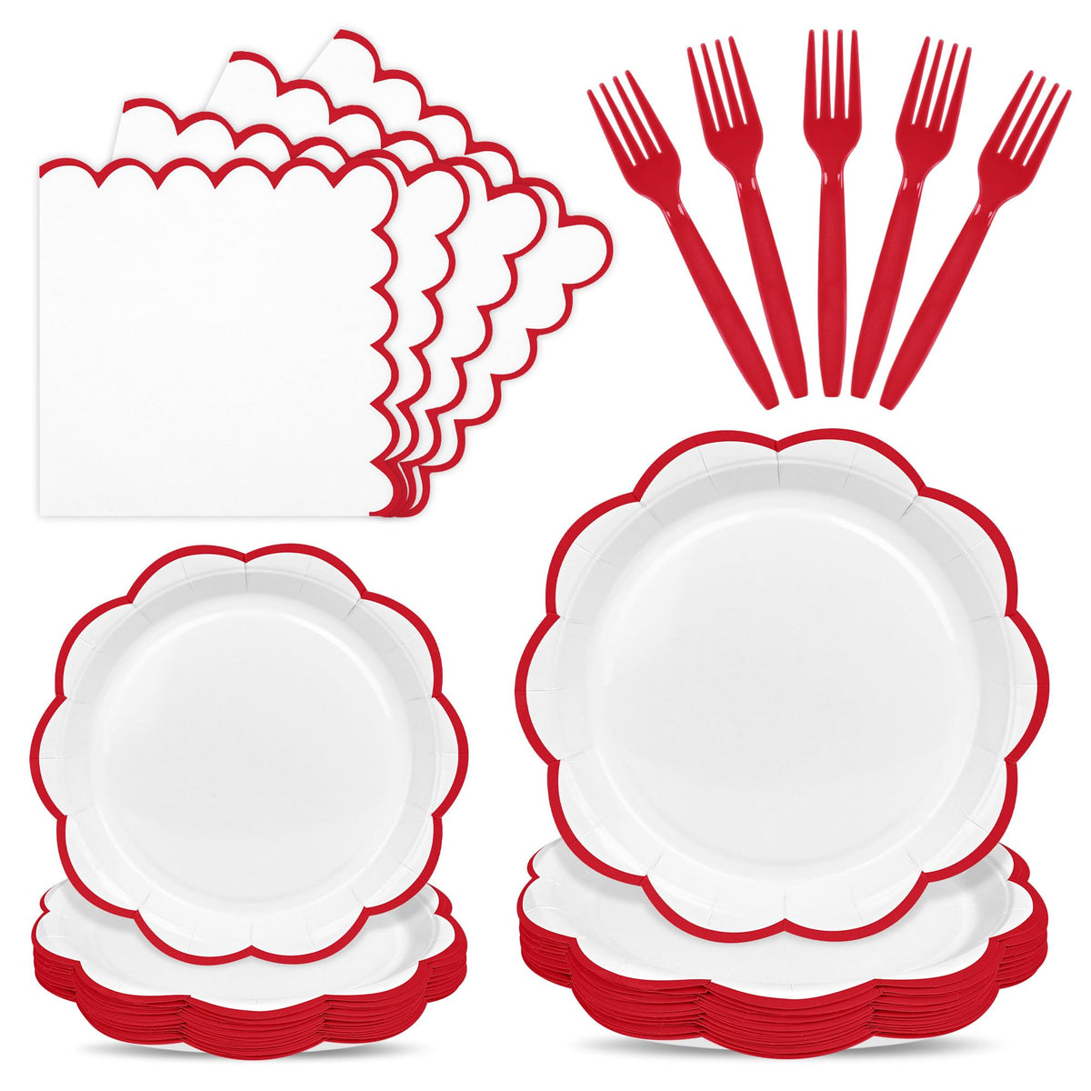 Blue Scalloped Paper Plates and Napkins, Serves 24