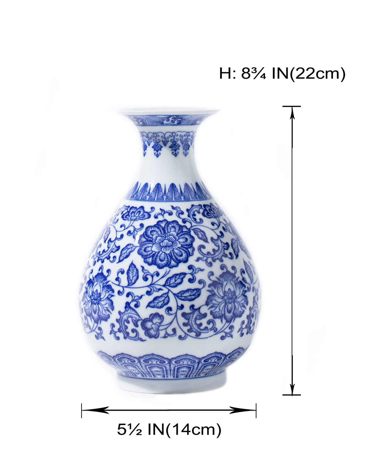 GaLouRo Blue and White Ginger Jar Vase, 9 to 10 Inch