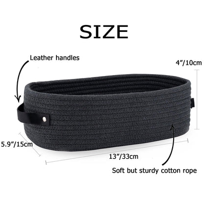 Woven Cotton Rope Toilet Tank Basket, Navy and White