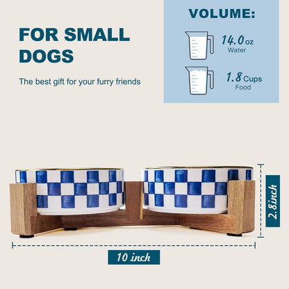 Blue and White Checkered Ceramic Dog Bowls