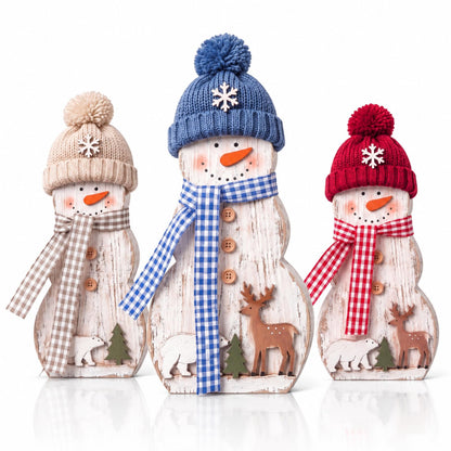 Chinoiserie Wooden Snowmen, Set of 3