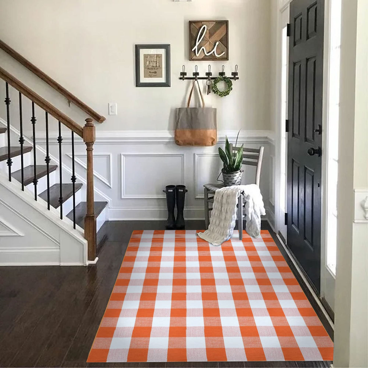 SEEKSEE Blue Buffalo Plaid Porch Rug, 27.5x43