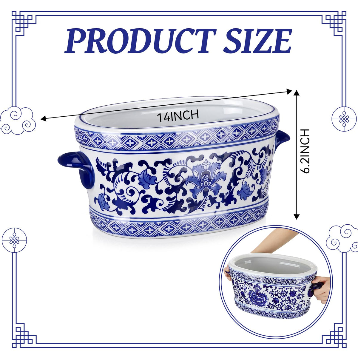 Blue and White Chinoiserie Oval Planter