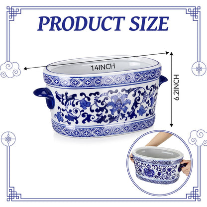 Blue and White Chinoiserie Oval Planter