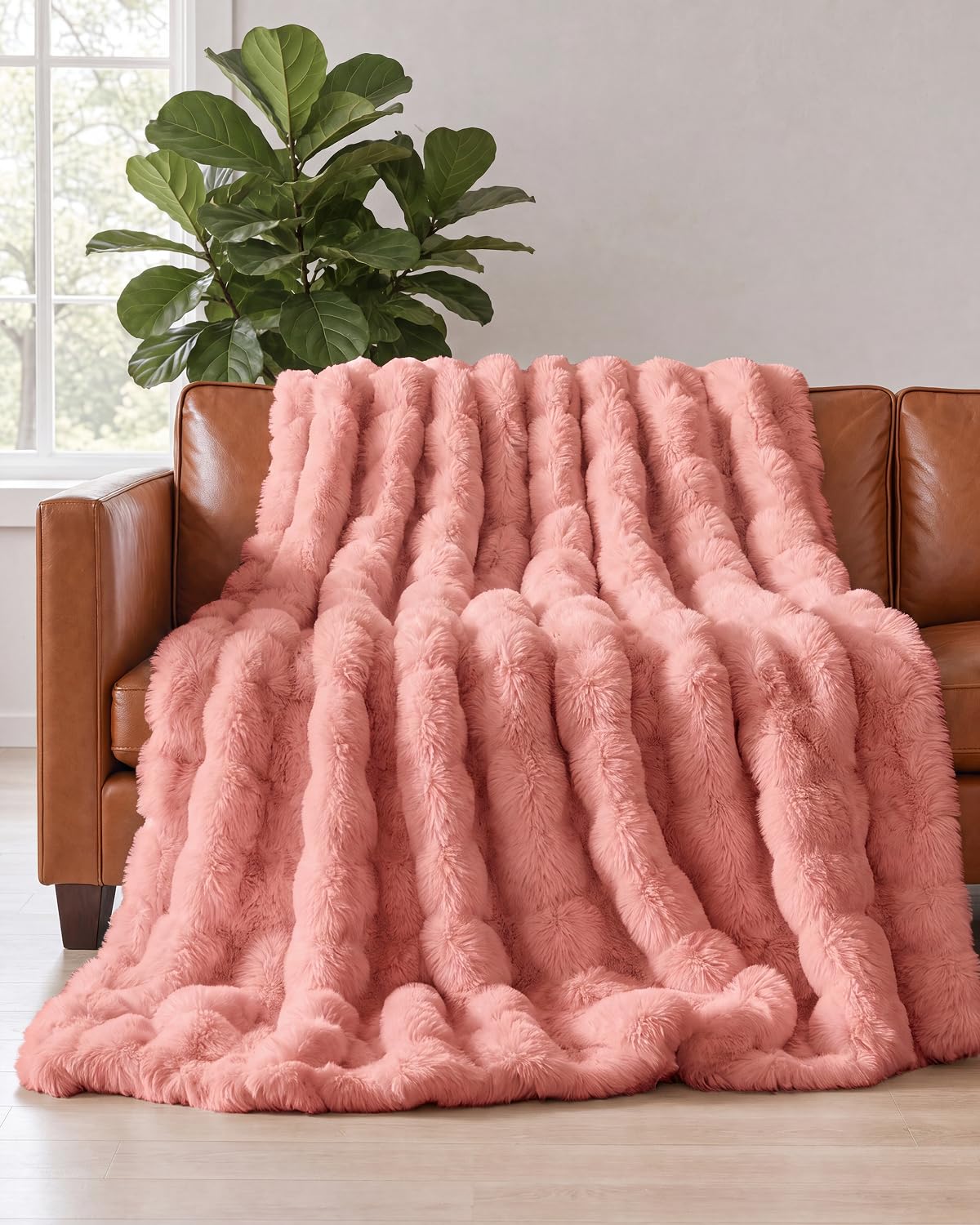 Faux Fur Bubble Throw Blanket, 50 x 60 Inch
