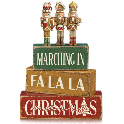 Blue and White Christmas Wood Block Signs, Set of 4
