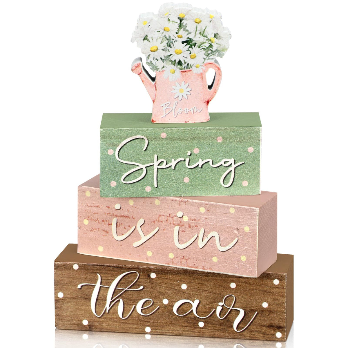 Blue and White Christmas Wood Block Signs, Set of 4