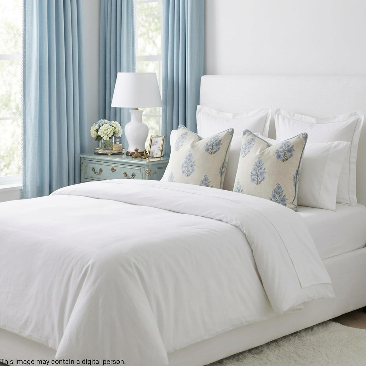 Camille Blue Floral Block Print Pillow Cover
