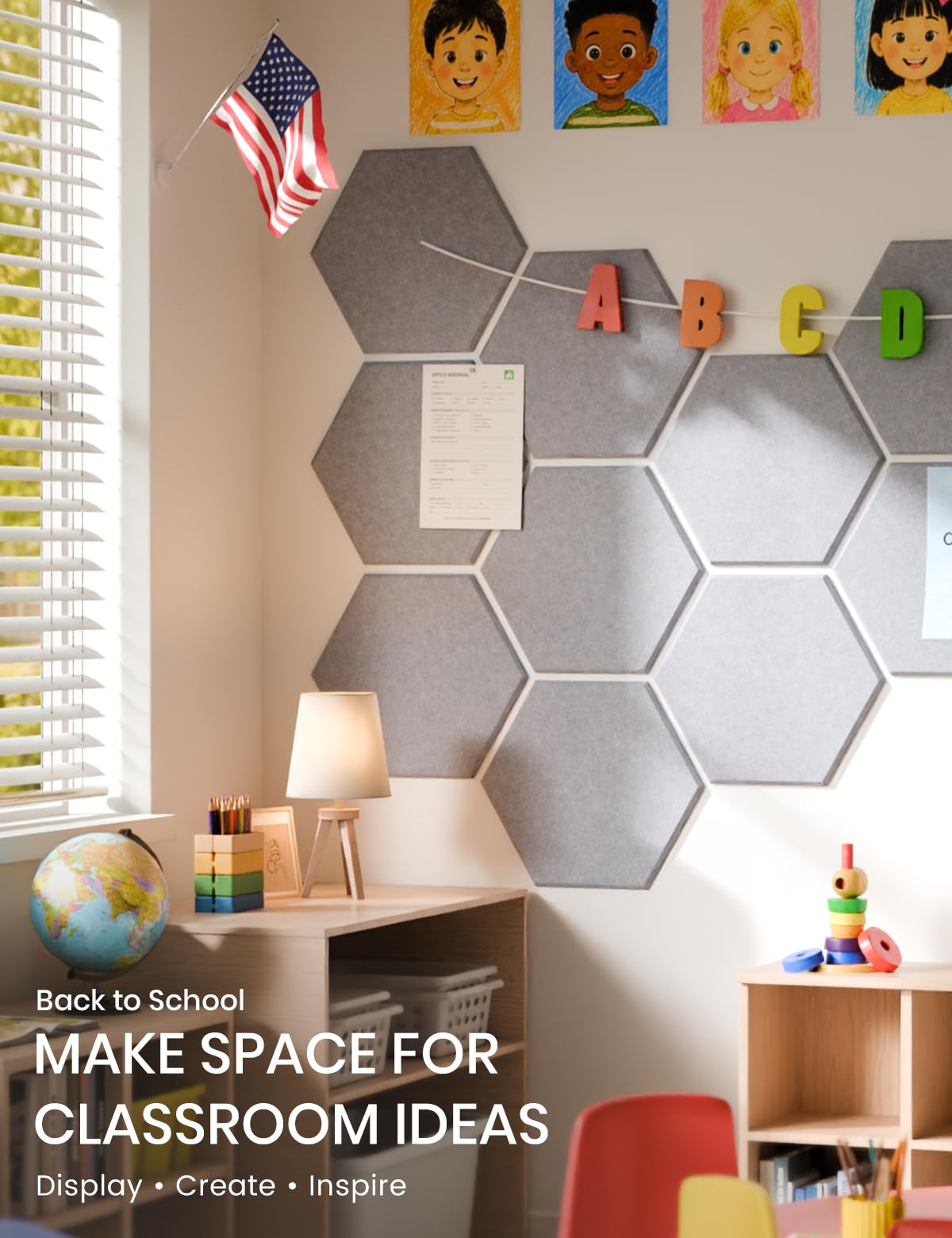 Blue Hexagon Felt Pin Board Tiles, 12 Pack