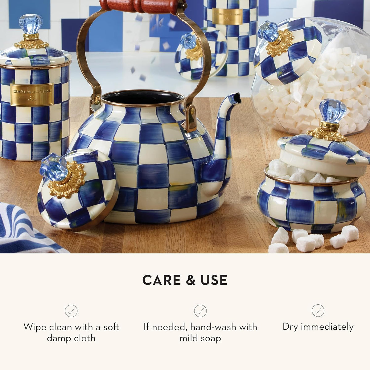 MacKenzie-Childs Enamel Squashed Pot, Royal Check
