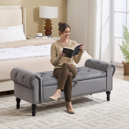 Navy Velvet Tufted Storage Bench