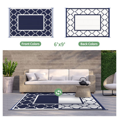 Blue and White Reversible Outdoor Rug, 5x8