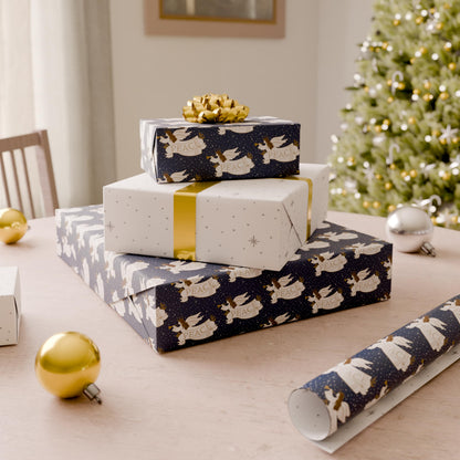 Navy and White Nativity Christmas Wrapping Paper