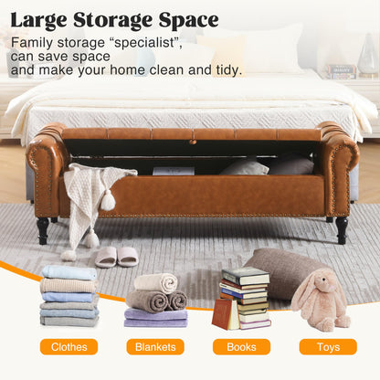 Navy Velvet Tufted Storage Bench
