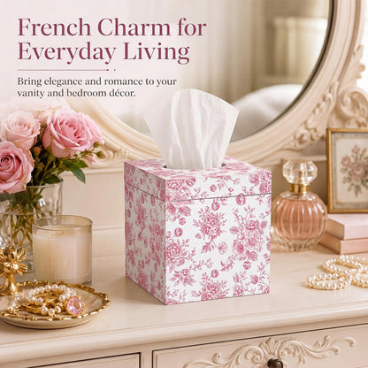 French Toile Tissue Box Cover, 6 Inch
