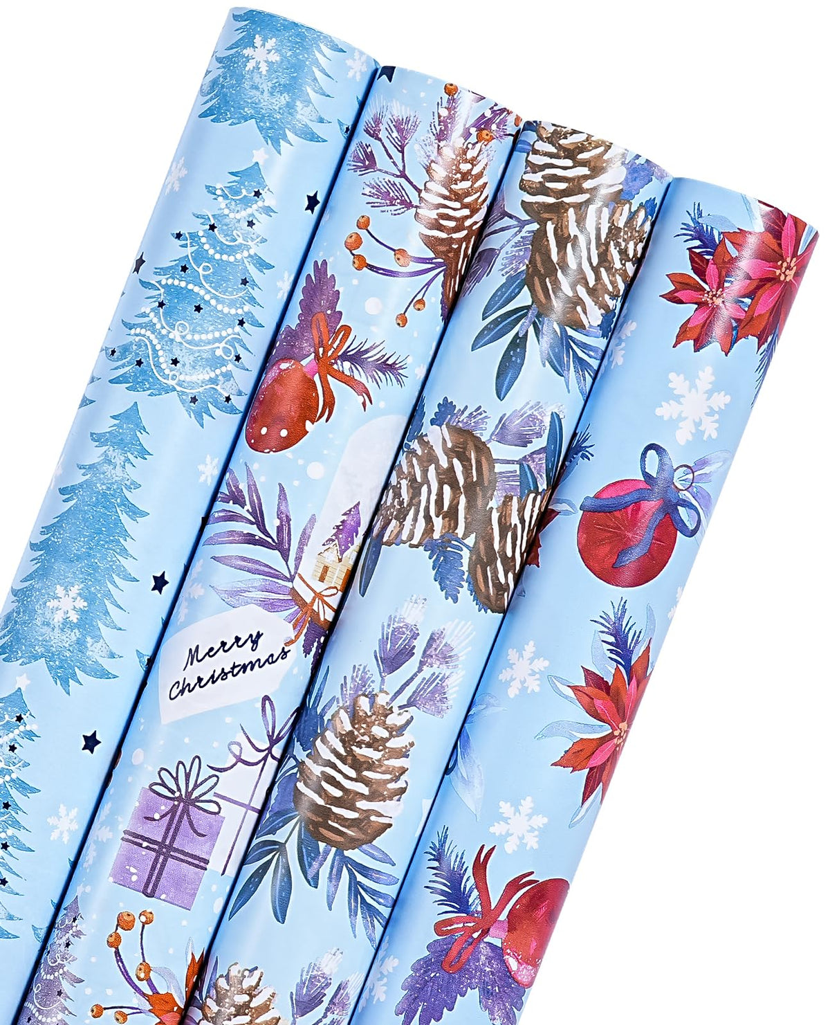 Christmas Wrapping Paper Rolls, Blue and Silver, 4 Rolls