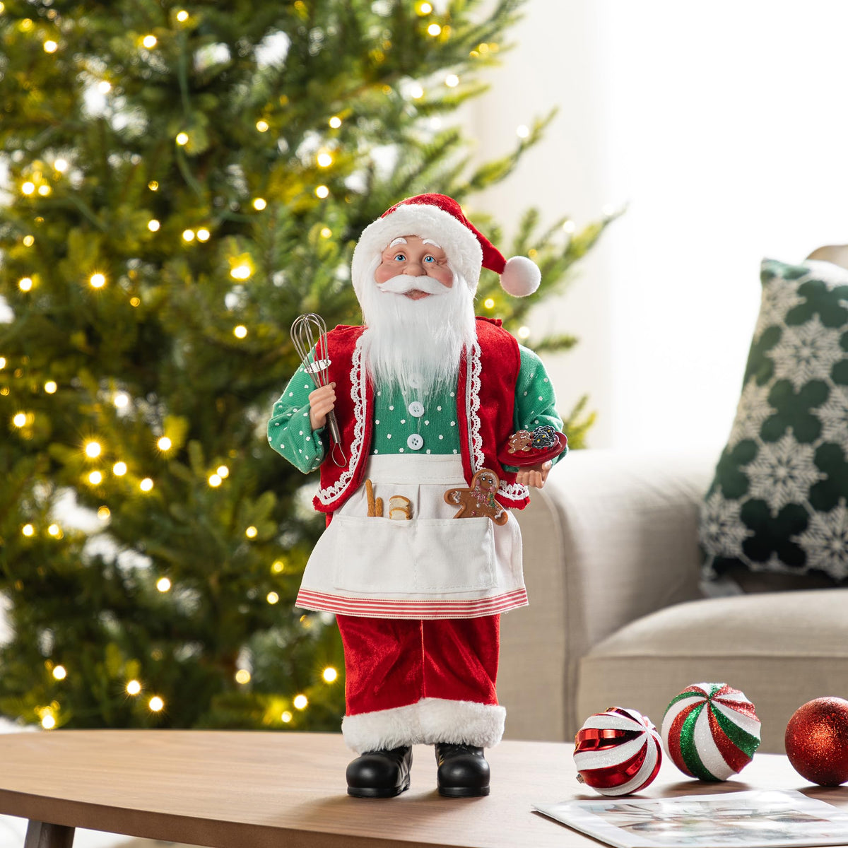 Blue Velvet Santa Figurine, 18 Inch