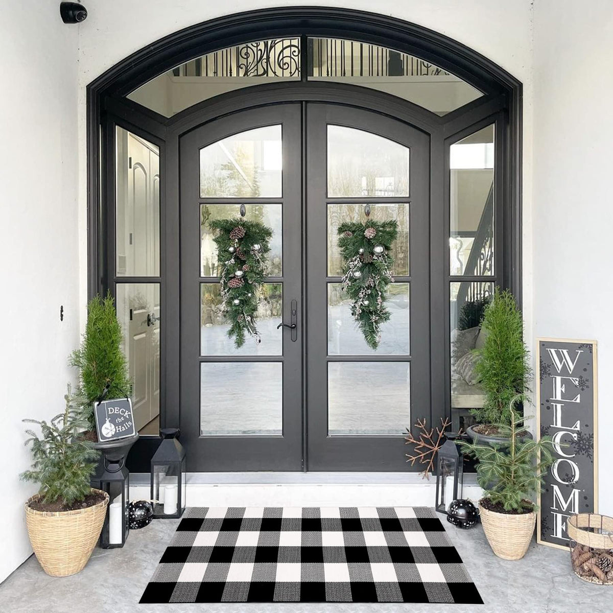 SEEKSEE Blue Buffalo Plaid Porch Rug, 27.5x43