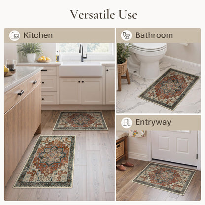 Blue Floral Boho Bath Mat, 24 x 17