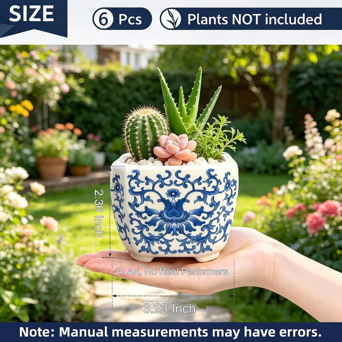Blue and White Succulent Planters, Set of 6