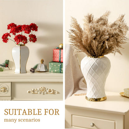 White and Gold Ceramic Ginger Jar, 12 to 18 Inch