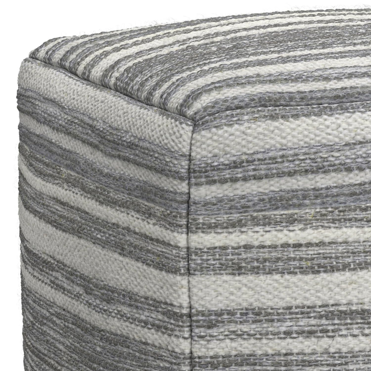 Simpli Home Cowan Blue Wool Square Pouf