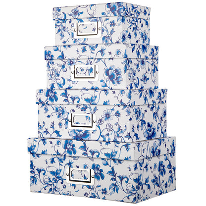 Blue and White Floral Nested Storage Boxes