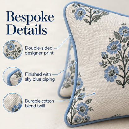 Camille Blue Floral Block Print Pillow Cover