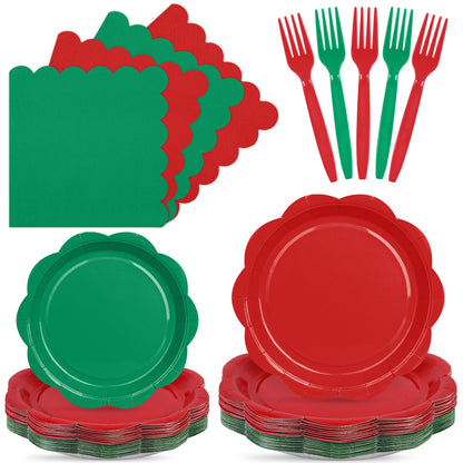Blue Scalloped Paper Plates and Napkins, Serves 24