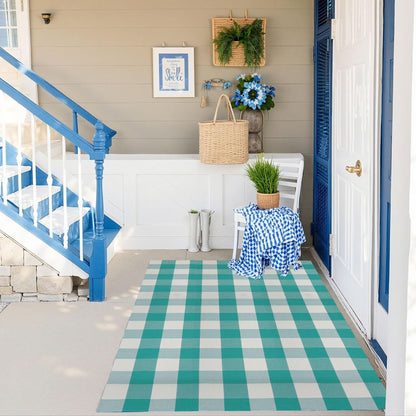 SEEKSEE Blue Buffalo Plaid Porch Rug, 27.5x43