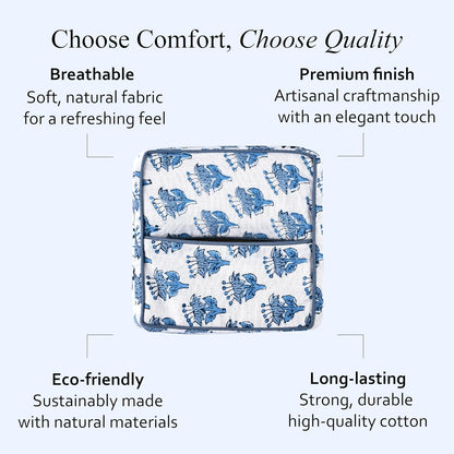 Block Print Cotton Tissue Box Cover, Apatite Blue