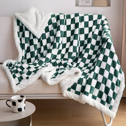 Navy Checkered Sherpa Throw Blanket