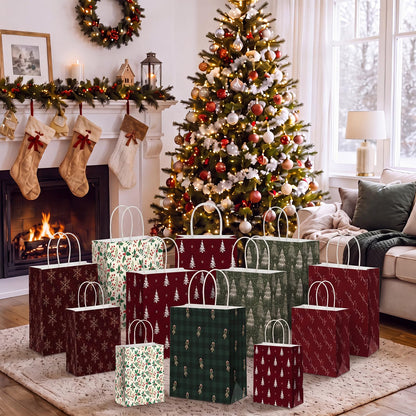 Blue Toile Christmas Kraft Gift Bags, Set of 18