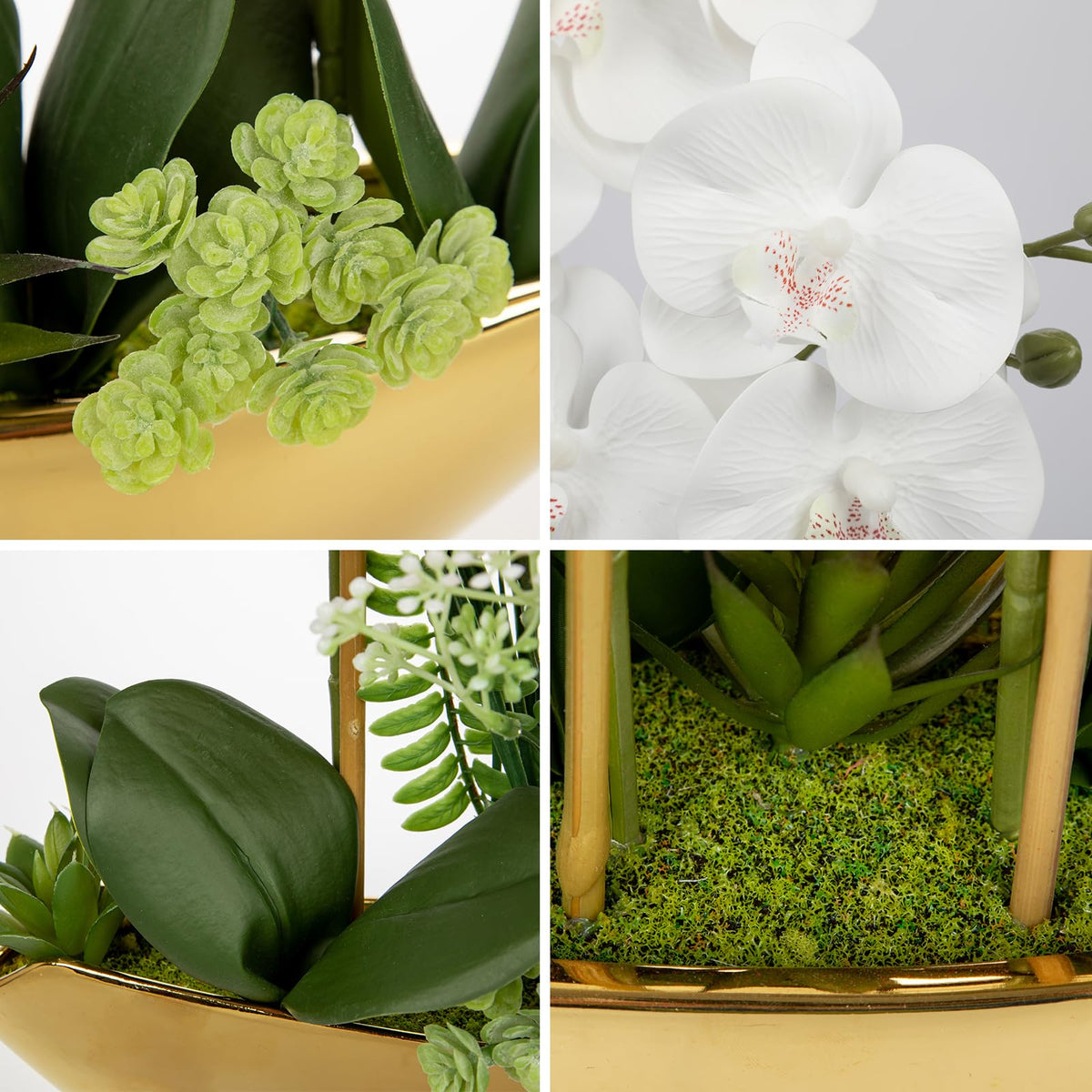 Briful Faux Orchid in Blue and White Boat Vase