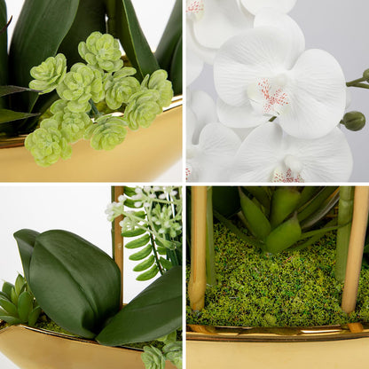 Briful Faux Orchid in Blue and White Boat Vase