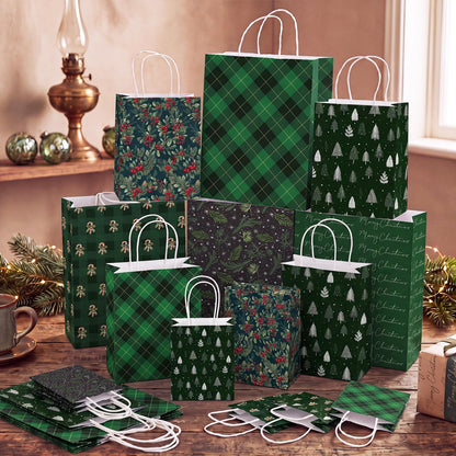 Blue Toile Christmas Kraft Gift Bags, Set of 18