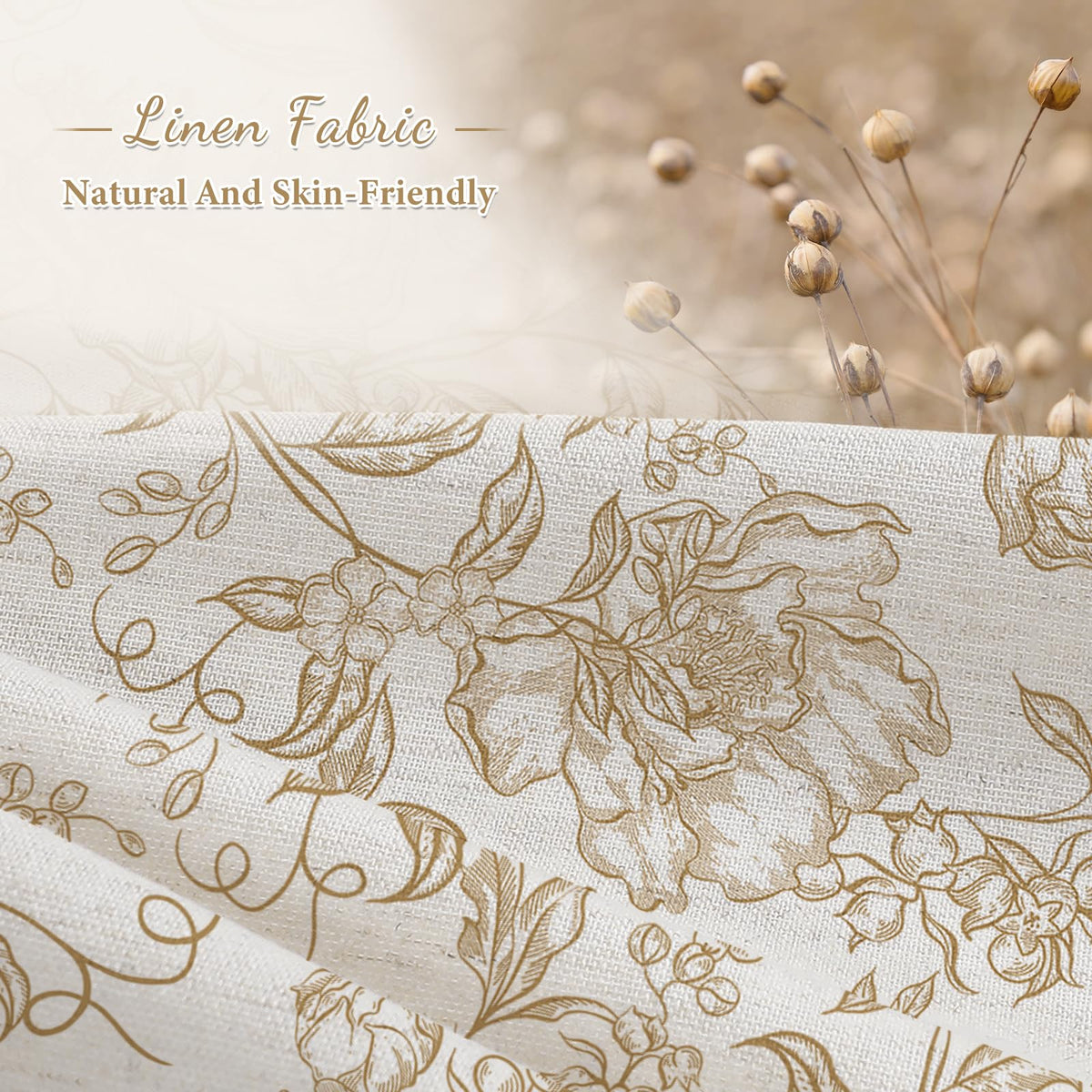 Blue Floral Linen Blend Shower Curtain